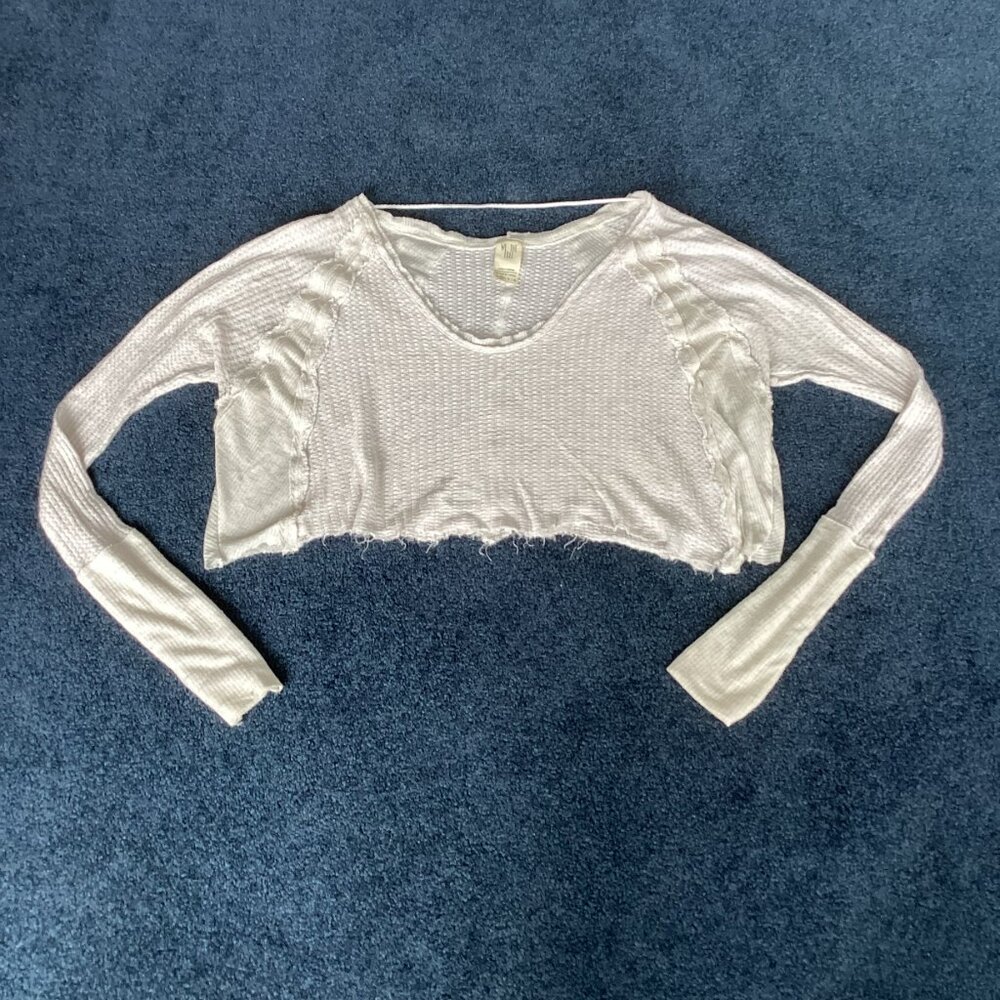 Free People Cream Waffle Weave Relaxed Fit Cutoff Top - XS